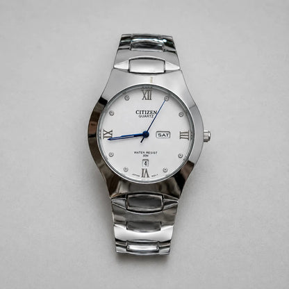 Citizen Quartz White Dial Stainless Steel Men's Watch Front View