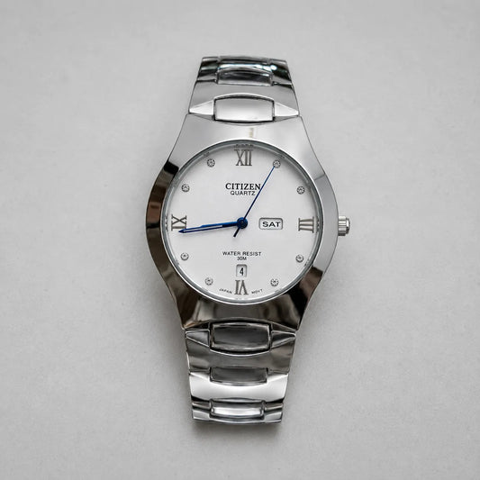 Citizen Quartz White Dial Stainless Steel Men's Watch Front View
