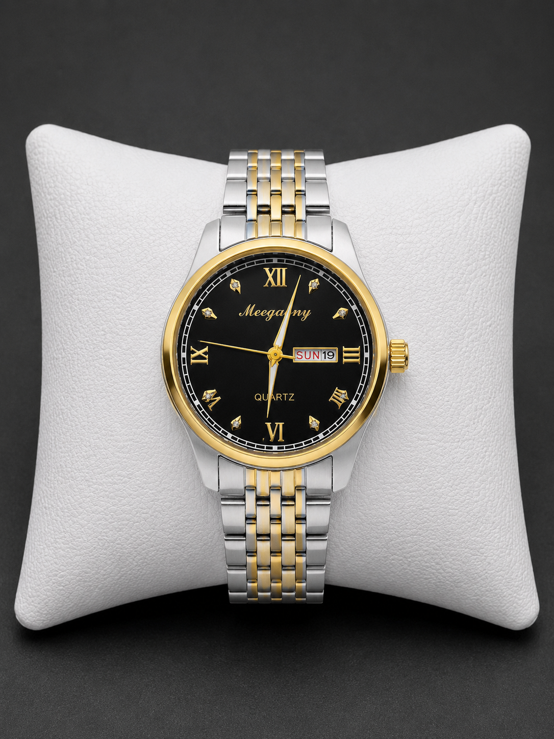 Meegaony Men's Quartz Analog Watch Steel Strap