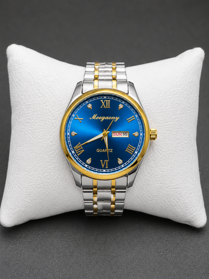 Meegaony Men's Quartz Analog Watch Steel Strap